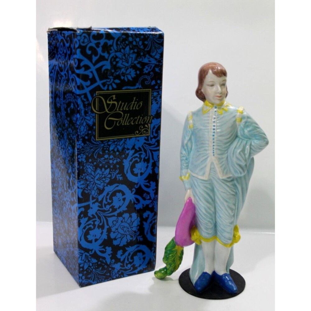 Vintage Blue Boy Figurine Bisque Porcelain 10" Antique Style Collectible Decor